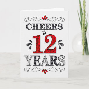 Carte Vœux d'anniversaire 12 ans en motif rouge blanc no
