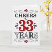 Carte Vœux d'anniversaire 33 ans en motif rouge blanc no (Fleur jaune)