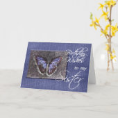 Carte Voeux d'anniversaire à mon papillon bleu-soeur (Fleur jaune)