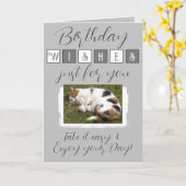 Carte voeux d'anniversaire ajouter photo de chat gris bl (Fleur jaune)