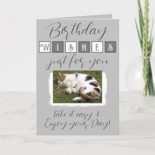 Carte voeux d'anniversaire ajouter photo de chat gris bl