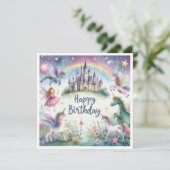 Carte Vœux d'anniversaire au château de la licorne magiq (Debout devant)