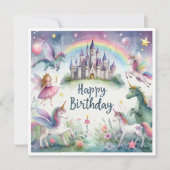 Carte Vœux d'anniversaire au château de la licorne magiq (Devant)