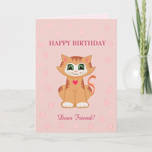 Carte Vœux d'anniversaire de chat Kitty pour ami (Devant)