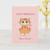 Carte Vœux d'anniversaire de chat Kitty pour ami (Fleur jaune)