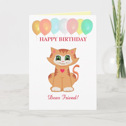 Carte Vœux d'anniversaire de chat Kitty pour ami (Devant)