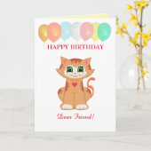 Carte Vœux d'anniversaire de chat Kitty pour ami (Fleur jaune)