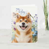 Vœux d'anniversaire de chien Akita Jardin de fleur
