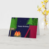 Carte Vœux d'anniversaire de feu de camp de camping (Fleur jaune)