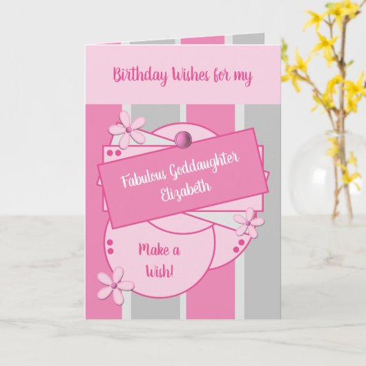 Carte Vœux d'anniversaire de filleule fabuleuse rose (Fleur jaune)