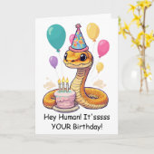 Carte Vœux d'anniversaire drôle de serpent de compagnie (Fleur jaune)