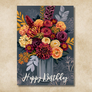 Carte Vœux d'anniversaire floraux magnifiques Fleurs col