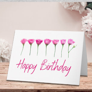 Carte Vœux d'anniversaire floraux roses minimalistes
