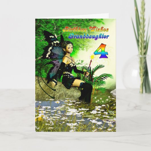 Carte voeux d'anniversaire Granddgirl age 4 d'une fée (Devant)