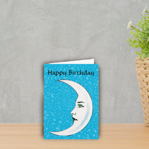 Carte Vœux d'anniversaire Lune Blanche Vintage Étoiles B