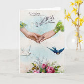 Carte Voeux d'anniversaire Mains et oiseaux (Fleur jaune)