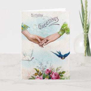 Carte Voeux d'anniversaire Mains et oiseaux