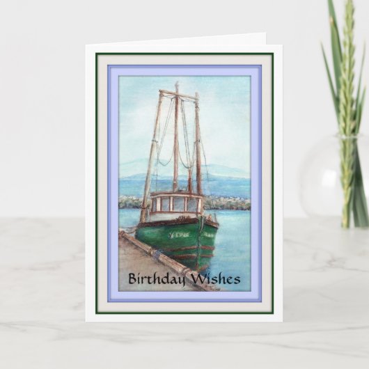 Carte Voeux d'anniversaire, Masculine, Bateau de pêche (Devant)