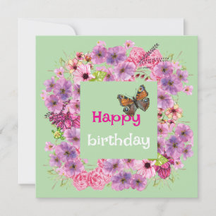 Carte Voeux d'anniversaire papillon - Élégant floral