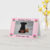 Carte Vœux d'anniversaire pour chiots (Fleur jaune)