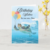Carte Vœux d'anniversaire pour fils Ajouter un nom Tortu (Fleur jaune)
