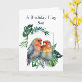 Carte Voeux d'anniversaire pour le fils de Parrot Bird (Fleur jaune)
