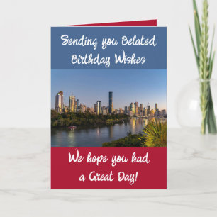 Carte voeux d'anniversaire tardif ajouter photo bleu rou