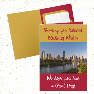 Carte voeux d'anniversaire tardif ajouter photo or rouge