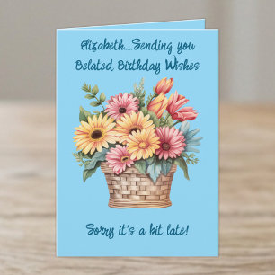 Carte Vœux d'anniversaire tardifs nom bleu