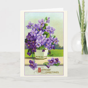 Carte Vœux d'anniversaire vintage fleurs de pensée viole