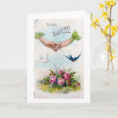 Carte Voeux d'anniversaire vintage Mains et Oiseaux (Fleur jaune)