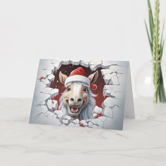 Carte Vœux de Noël de bébé animaux mignons Cheval 3D (Devant)