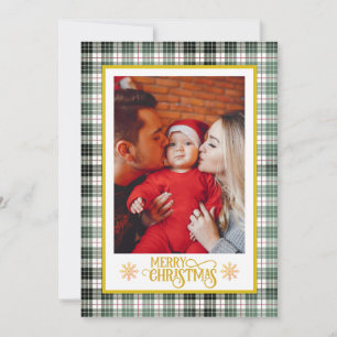 Carte Vœux de Noël Famille Photo et écriture dorée