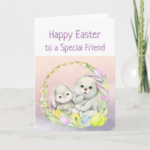 Carte Vœux de Pâques Ami Spécial Animaux Mignons Lapin