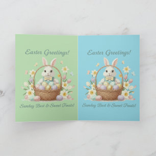 Carte "Vœux de Pâques Lapin et Panier Aquarelle Fêt"