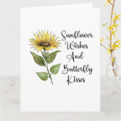 Carte Vœux de Tournesol Et Baisers de Papillon, Tourneso (Fleur jaune)