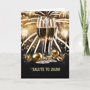 Carte Vœux du Nouvel An 2026 Champagne Feux d'Artifice