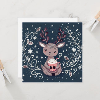 Carte Vœux les plus chaleureux Cozy Cocoa Rudolph Noël