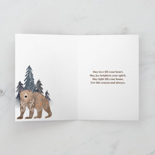 Carte Voeux les plus chauds Ours Scandi Noël en Forêt (Intérieur)
