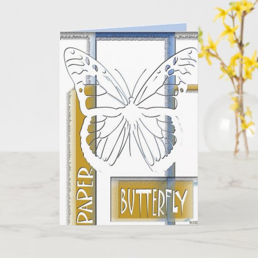 Carte Voeux papillon papier (Fleur jaune)