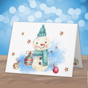 Carte Vœux personnalisés de Noël hiver chaud Bonhomme de