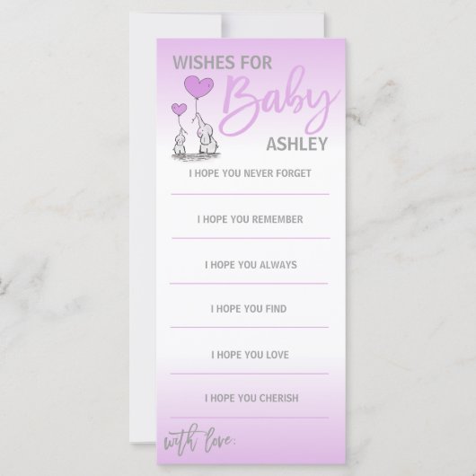 Carte Voeux pour Baby shower Lavender Purple Elephant (Devant)