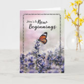Carte Voici les nouveaux débuts avec papillon (Fleur jaune)