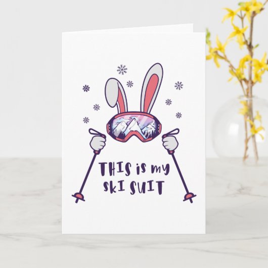 Carte Voici mon Ski Suit Ski Rabbit avec des bâtons de s (Fleur jaune)