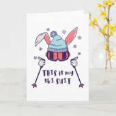 Carte Voici mon Ski Suit Ski Rabbit avec des bâtons de s (Fleur jaune)