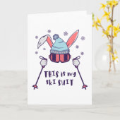 Carte Voici mon Ski Suit Ski Rabbit avec des bâtons de s (Fleur jaune)