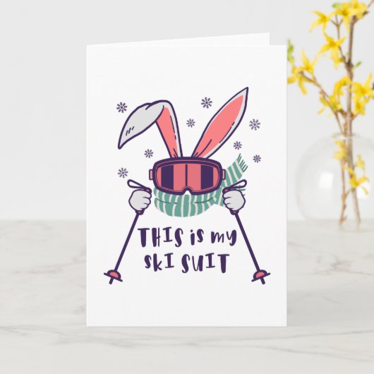 Carte Voici mon Ski Suit Ski Rabbit avec des bâtons de s (Fleur jaune)