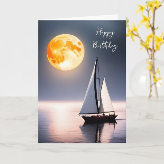 Carte Voilier Anniversaire En Lumière Lune (Fleur jaune)