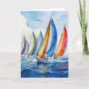 Carte Voilier Aquarelle Course Avec Spinakers