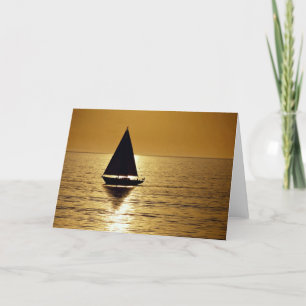 Carte Voilier au coucher du soleil, cotre